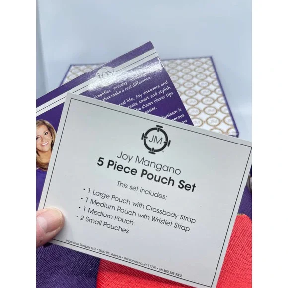 New Joy Mangano (5) Piece Zipper Pouch Set Neon Colors Travel Storage Cases - Picture 12 of 14